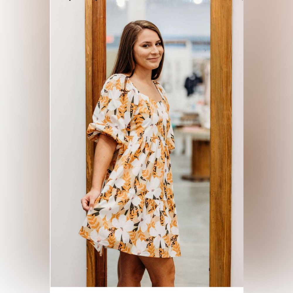 JODIFL Women’s M 100% Cotton Fall Blossoms Floral Mini Babydoll Dress - Picture 3 of 14